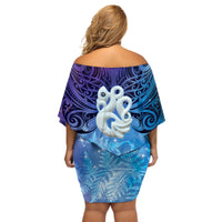 New Zealand Matariki Off Shoulder Short Dress Aotearoa Maori New Year Manaia Galaxy Vibes LT14 - Polynesian Pride