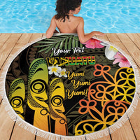 Personalised Vanuatu Independence Day Beach Blanket Carving Drum Sand Drawing Turtle