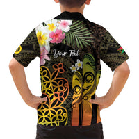Personalised Vanuatu Independence Day Family Matching Long Sleeve Bodycon Dress and Hawaiian Shirt Carving Drum Sand Drawing Turtle LT14 - Polynesian Pride