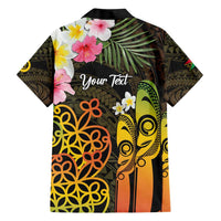 Personalised Vanuatu Independence Day Family Matching Short Sleeve Bodycon Dress and Hawaiian Shirt Carving Drum Sand Drawing Turtle LT14 - Polynesian Pride