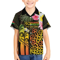 Personalised Vanuatu Independence Day Family Matching Short Sleeve Bodycon Dress and Hawaiian Shirt Carving Drum Sand Drawing Turtle LT14 Son's Shirt Black - Polynesian Pride