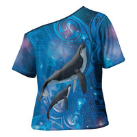 Paikea New Zealand Matariki Cross Shoulder Shirt Humpback Whale Taniko Motifs Ocean Vibes