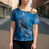 Paikea New Zealand Matariki Cross Shoulder Shirt Humpback Whale Taniko Motifs Ocean Vibes