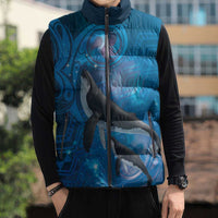 Paikea New Zealand Matariki Sleeveless Puffer Jacket Humpback Whale Taniko Motifs Ocean Vibes