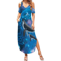 Paikea New Zealand Matariki Summer Maxi Dress Humpback Whale Taniko Motifs Ocean Vibes