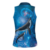 Paikea New Zealand Matariki Women Sleeveless Polo Shirt Humpback Whale Taniko Motifs Ocean Vibes LT14 - Polynesian Pride