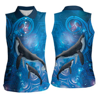 Paikea New Zealand Matariki Women Sleeveless Polo Shirt Humpback Whale Taniko Motifs Ocean Vibes LT14 - Polynesian Pride