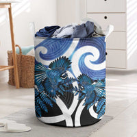 Piwakawaka New Zealand Matariki Laundry Basket Maori New Year Silver Fern Blue Galaxy