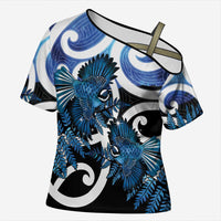 Piwakawaka New Zealand Matariki Cross Shoulder Shirt Maori New Year Silver Fern Blue Galaxy LT14 Female Blue - Polynesian Pride