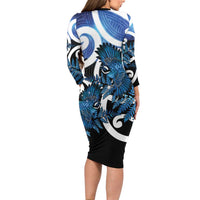 Piwakawaka New Zealand Matariki Family Matching Long Sleeve Bodycon Dress and Hawaiian Shirt Maori New Year Silver Fern Blue Galaxy LT14 - Polynesian Pride