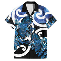 Piwakawaka New Zealand Matariki Family Matching Short Sleeve Bodycon Dress and Hawaiian Shirt Maori New Year Silver Fern Blue Galaxy LT14 Dad's Shirt - Short Sleeve Blue - Polynesian Pride