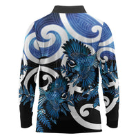 Piwakawaka New Zealand Matariki Long Sleeve Polo Shirt Maori New Year Silver Fern Blue Galaxy LT14 - Polynesian Pride