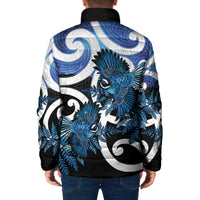 Piwakawaka New Zealand Matariki Padded Jacket Maori New Year Silver Fern Blue Galaxy