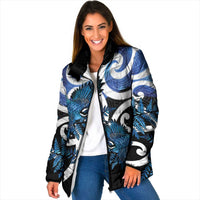 Piwakawaka New Zealand Matariki Padded Jacket Maori New Year Silver Fern Blue Galaxy