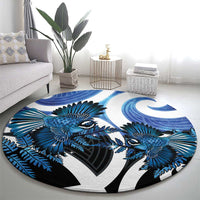 Piwakawaka New Zealand Matariki Round Carpet Maori New Year Silver Fern Blue Galaxy