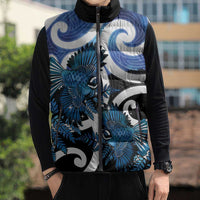 Piwakawaka New Zealand Matariki Sleeveless Puffer Jacket Maori New Year Silver Fern Blue Galaxy