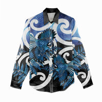 Piwakawaka New Zealand Matariki Women Casual Shirt Maori New Year Silver Fern Blue Galaxy