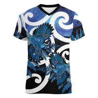 Piwakawaka New Zealand Matariki Women V-Neck T-Shirt Maori New Year Silver Fern Blue Galaxy LT14 Female Blue - Polynesian Pride