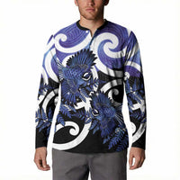 Piwakawaka New Zealand Matariki Button Sweatshirt Maori New Year Silver Fern Purple Galaxy