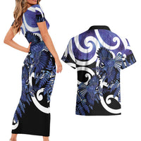 Piwakawaka New Zealand Matariki Couples Matching Short Sleeve Bodycon Dress and Hawaiian Shirt Maori New Year Silver Fern Purple Galaxy LT14 - Polynesian Pride