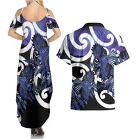 Piwakawaka New Zealand Matariki Couples Matching Summer Maxi Dress and Hawaiian Shirt Maori New Year Silver Fern Purple Galaxy LT14 - Polynesian Pride