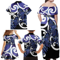 Piwakawaka New Zealand Matariki Family Matching Off Shoulder Maxi Dress and Hawaiian Shirt Maori New Year Silver Fern Purple Galaxy LT14 - Polynesian Pride