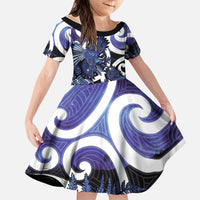 Piwakawaka New Zealand Matariki Family Matching Tank Maxi Dress and Hawaiian Shirt Maori New Year Silver Fern Purple Galaxy LT14 Daughter's Dress Purple - Polynesian Pride