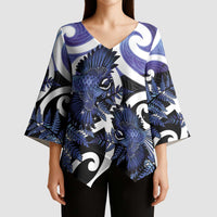 Piwakawaka New Zealand Matariki Kimono Sleeve Blouse Maori New Year Silver Fern Purple Galaxy LT14 - Polynesian Pride