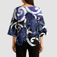Piwakawaka New Zealand Matariki Kimono Sleeve Blouse Maori New Year Silver Fern Purple Galaxy LT14 - Polynesian Pride
