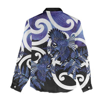 Piwakawaka New Zealand Matariki Women Casual Shirt Maori New Year Silver Fern Purple Galaxy LT14 - Polynesian Pride