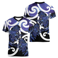 Piwakawaka New Zealand Matariki Women V-Neck T-Shirt Maori New Year Silver Fern Purple Galaxy LT14 - Polynesian Pride