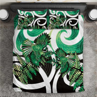 Piwakawaka New Zealand Matariki Bedding Set Maori New Year Silver Fern Green Galaxy