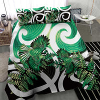 Piwakawaka New Zealand Matariki Bedding Set Maori New Year Silver Fern Green Galaxy