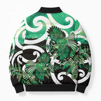 Piwakawaka New Zealand Matariki Bomber Puffer Jacket Maori New Year Silver Fern Green Galaxy