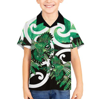 Piwakawaka New Zealand Matariki Family Matching Off Shoulder Short Dress and Hawaiian Shirt Maori New Year Silver Fern Green Galaxy LT14 Son's Shirt Green - Polynesian Pride