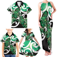 Piwakawaka New Zealand Matariki Family Matching Tank Maxi Dress and Hawaiian Shirt Maori New Year Silver Fern Green Galaxy LT14 - Polynesian Pride