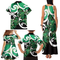 Piwakawaka New Zealand Matariki Family Matching Tank Maxi Dress and Hawaiian Shirt Maori New Year Silver Fern Green Galaxy LT14 - Polynesian Pride