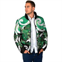 Piwakawaka New Zealand Matariki Padded Jacket Maori New Year Silver Fern Green Galaxy