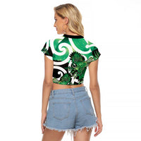 Piwakawaka New Zealand Matariki Raglan Cropped T Shirt Maori New Year Silver Fern Green Galaxy LT14 - Polynesian Pride