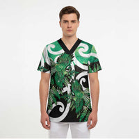 Piwakawaka New Zealand Matariki Scrub Top Maori New Year Silver Fern Green Galaxy