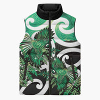Piwakawaka New Zealand Matariki Sleeveless Puffer Jacket Maori New Year Silver Fern Green Galaxy LT14 Unisex Green - Polynesian Pride