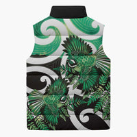 Piwakawaka New Zealand Matariki Sleeveless Puffer Jacket Maori New Year Silver Fern Green Galaxy LT14 - Polynesian Pride