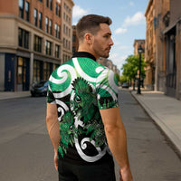 Piwakawaka New Zealand Matariki Zipper Polo Shirt Maori New Year Silver Fern Green Galaxy LT14 - Polynesian Pride