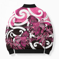 Piwakawaka New Zealand Matariki Bomber Puffer Jacket Maori New Year Silver Fern Pink Galaxy