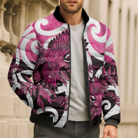 Piwakawaka New Zealand Matariki Bomber Puffer Jacket Maori New Year Silver Fern Pink Galaxy