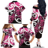 Piwakawaka New Zealand Matariki Family Matching Off The Shoulder Long Sleeve Dress and Hawaiian Shirt Maori New Year Silver Fern Pink Galaxy LT14 - Polynesian Pride