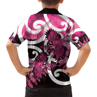 Piwakawaka New Zealand Matariki Family Matching Off Shoulder Maxi Dress and Hawaiian Shirt Maori New Year Silver Fern Pink Galaxy LT14 - Polynesian Pride