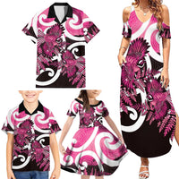 Piwakawaka New Zealand Matariki Family Matching Summer Maxi Dress and Hawaiian Shirt Maori New Year Silver Fern Pink Galaxy LT14 - Polynesian Pride