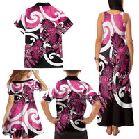 Piwakawaka New Zealand Matariki Family Matching Tank Maxi Dress and Hawaiian Shirt Maori New Year Silver Fern Pink Galaxy LT14 - Polynesian Pride