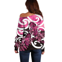 Piwakawaka New Zealand Matariki Off Shoulder Sweater Maori New Year Silver Fern Pink Galaxy LT14 - Polynesian Pride
